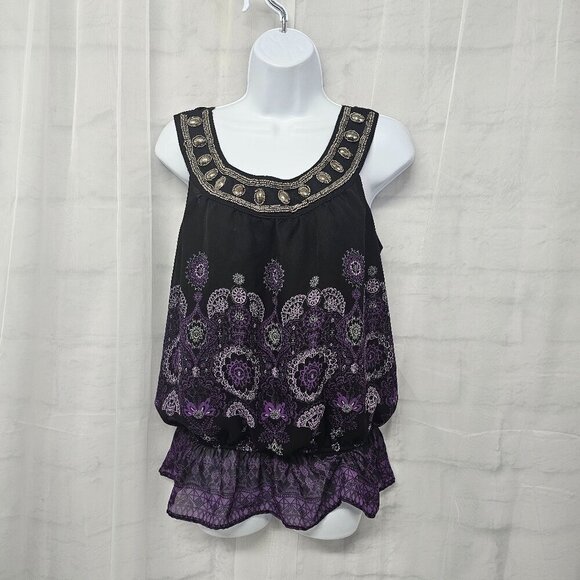 Apt 9 Black Purple Y2K Tank Beaded Boho Fairy Goth Witchy Gypsy S - Picture 10 of 10